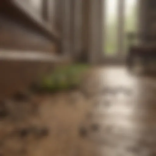 Close-up of an ant trail leading to a home entrance
