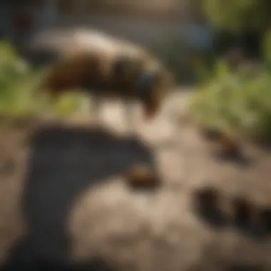 A homeowner inspecting their backyard for potential wasp threats