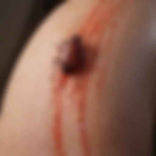 Red, Inflamed Skin with Puncture Marks Illustration showing red, inflamed skin with small puncture marks