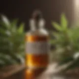 Tea tree oil bottle with leaves