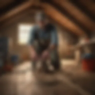Rodent control specialist setting traps in attic