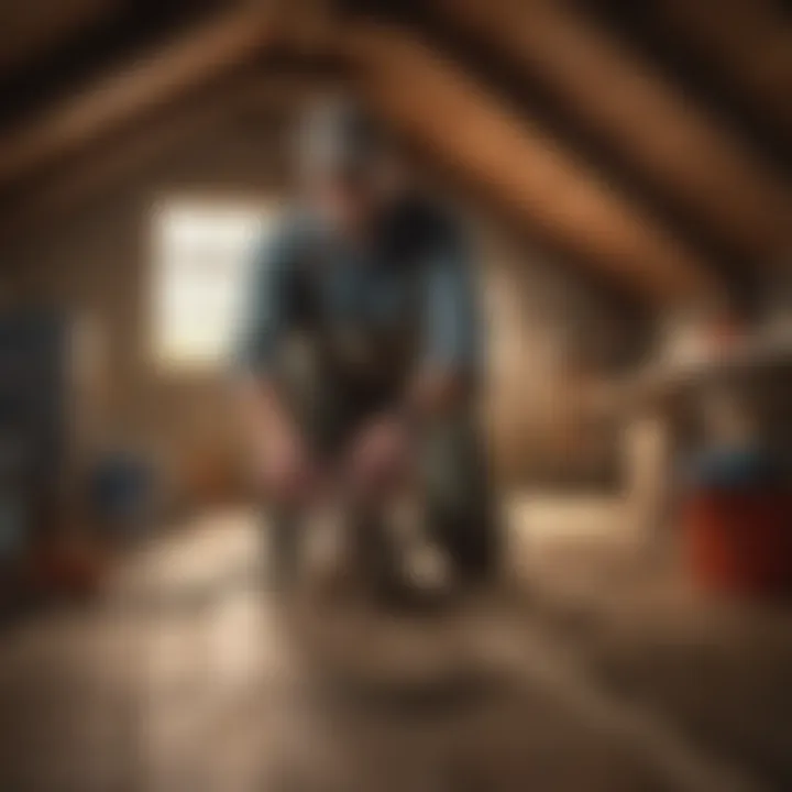 Rodent control specialist setting traps in attic