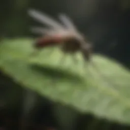 Close-up view of a mosquito on a leaf