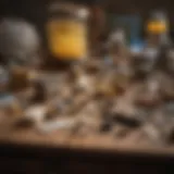 A detailed view of various bee trapping equipment arranged neatly on a workspace.