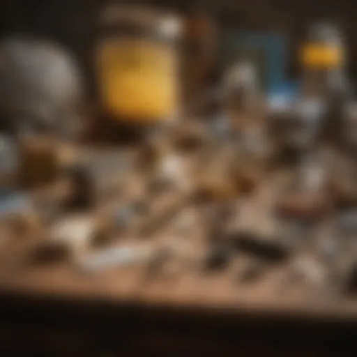 A detailed view of various bee trapping equipment arranged neatly on a workspace.