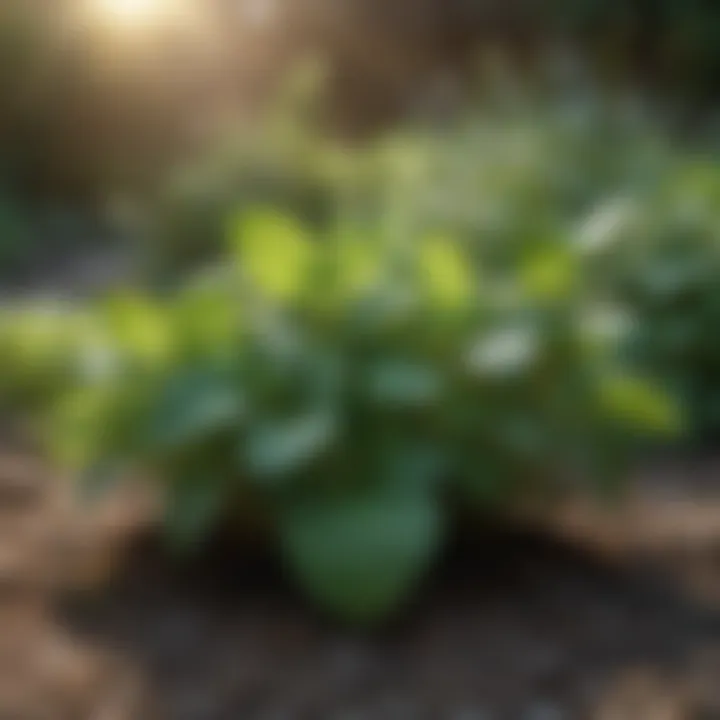 A garden bed filled with thriving mint plants