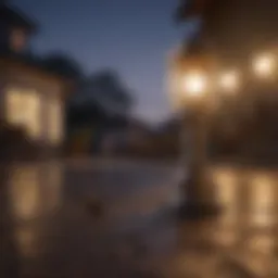 Commercial bug light illuminating a patio at dusk