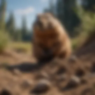 Thorough Groundhog Burrow Inspection Professional inspecting groundhog burrow
