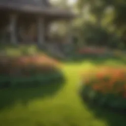 Lush green lawn with vibrant flowers