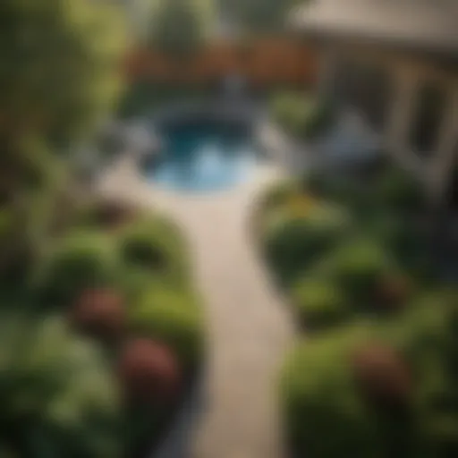 Aerial view of a beautifully landscaped backyard with no mosquitoes in sight