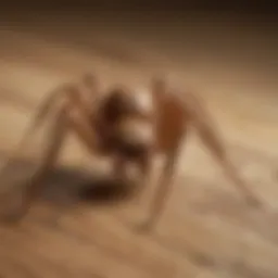 Close-up of a brown recluse spider on a wooden surface