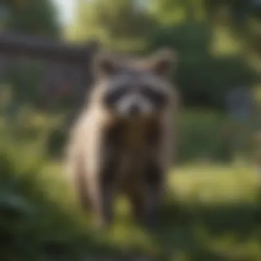 Curious Raccoon in Backyard Curious raccoon exploring a backyard