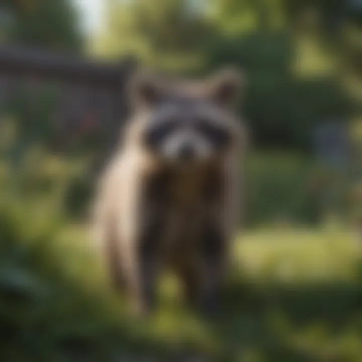 Curious Raccoon in Backyard Curious raccoon exploring a backyard
