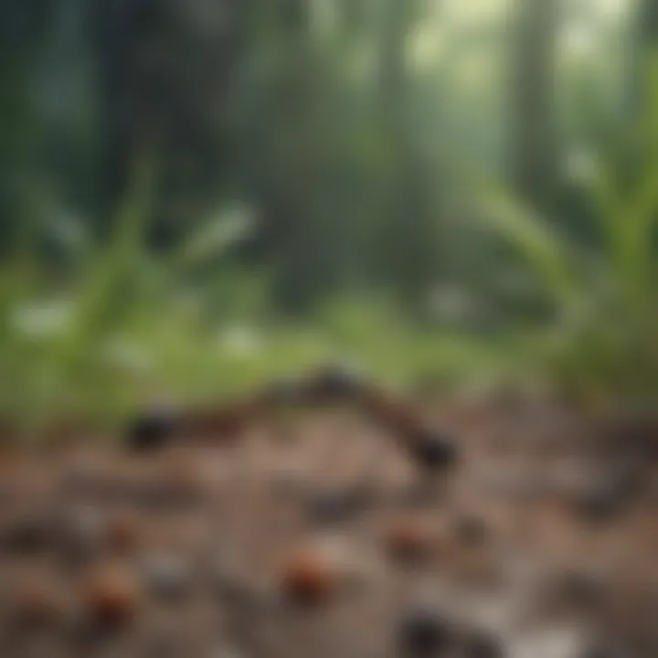 Illustration showing ants interacting with poison bait in a controlled environment
