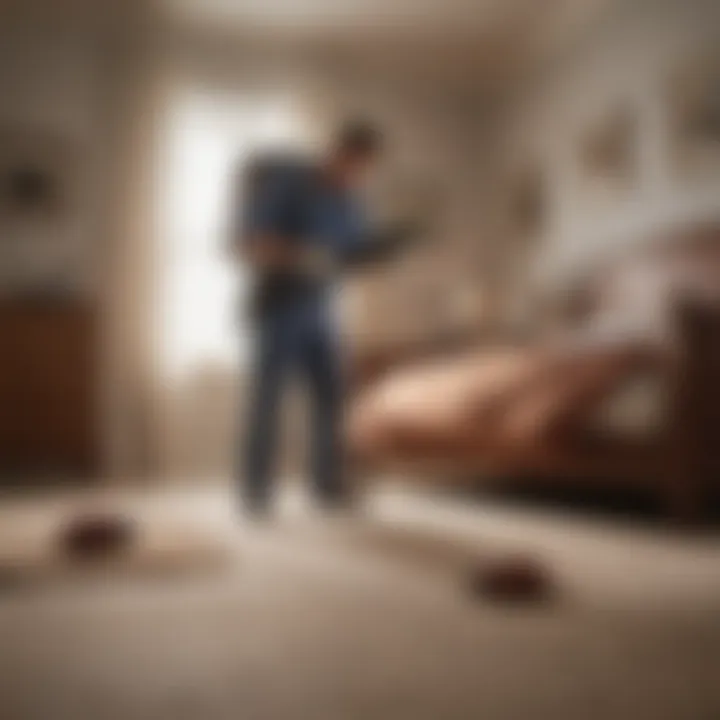 Professional pest control expert inspecting a room