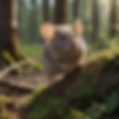 Adaptable mouse navigating through a daytime forest
