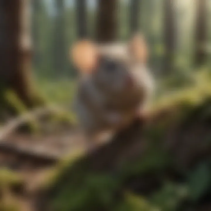 Adaptable mouse navigating through a daytime forest