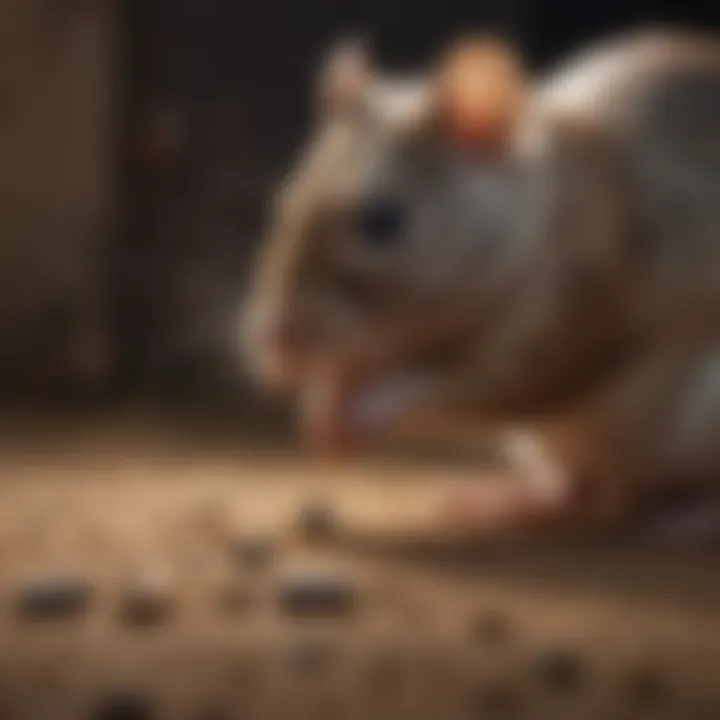 Illustration of a rodent interacting with Contrac bait in a controlled environment.