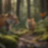 A vibrant forest ecosystem showcasing diverse wildlife