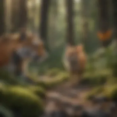 Diverse Wildlife in a Forest Ecosystem A vibrant forest ecosystem showcasing diverse wildlife