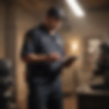 A professional exterminator conducting an inspection