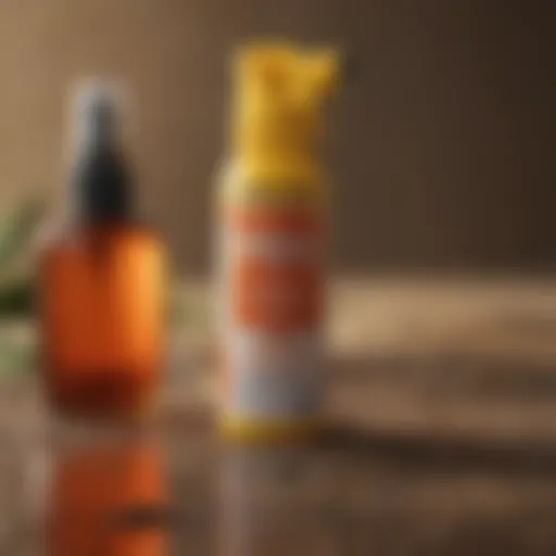 Close-up of fox bug spray bottle with natural ingredients