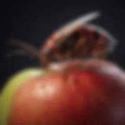 Close-up of a fruit bug on a ripe apple