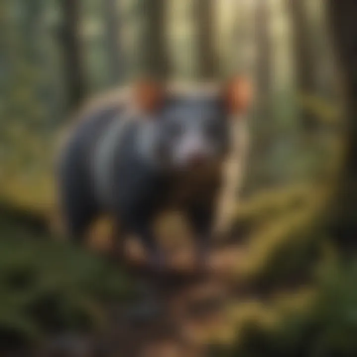 A possum navigating through a dense forest, showcasing its natural habitat.