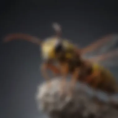 Close-up view of a paper wasp showcasing its intricate body structure.