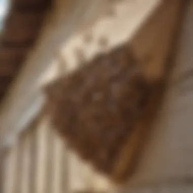 A paper wasp nest attached to the eaves of a house, illustrating nesting behavior.