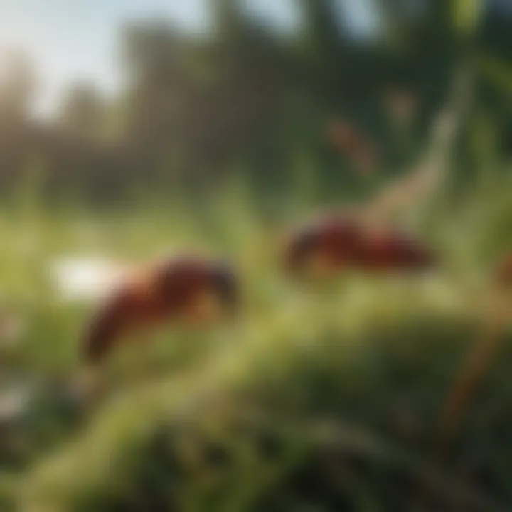 Red wasps interacting with other species