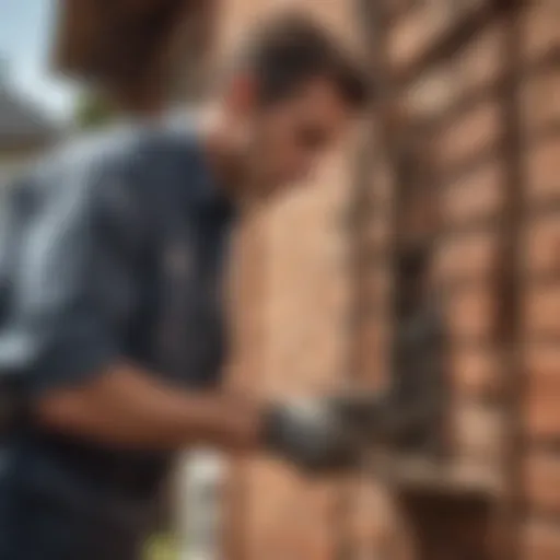 Close-up of pest control technician inspecting a residential property