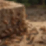 A close-up view of termites exploring a bait station