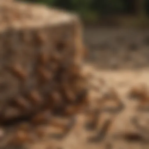 A close-up view of termites exploring a bait station