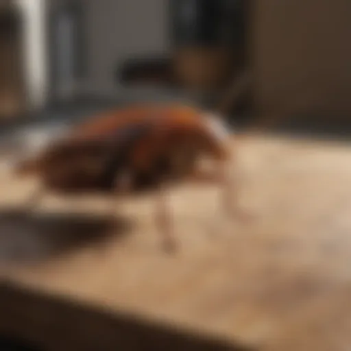 A close-up view of a large cockroach on a kitchen countertop