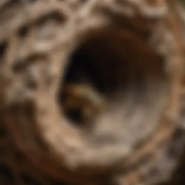 Close-up of a wasp nest in an outdoor setting