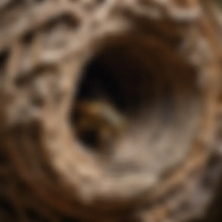 Close-up of a wasp nest in an outdoor setting