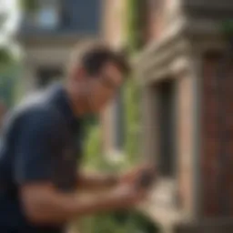 Pest control technician inspecting a residential property