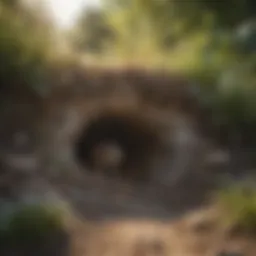 Vole burrow entrance in yard