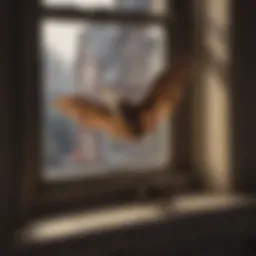 A calm indoor scene with a bat resting on a window sill.