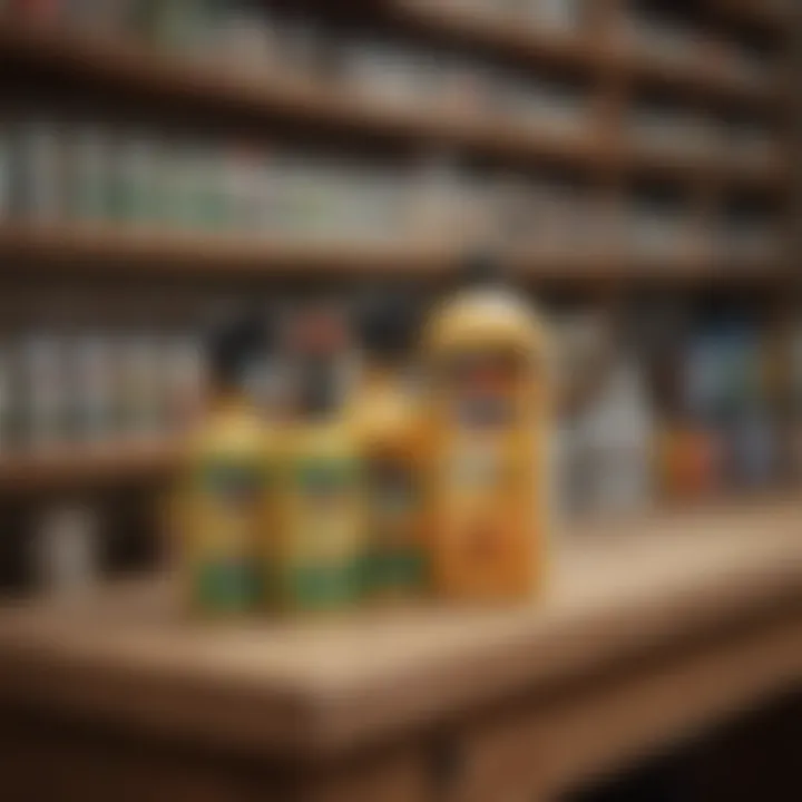 Pest Control Product Shelf Display A well-stocked shelf of pest control products featuring Bedlam Bed Bug Spray