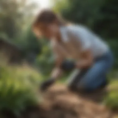 Woman applying insecticide spray in garden