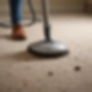 Effective Vacuuming Technique Woman vacuuming carpet to remove carpet beetle larvae