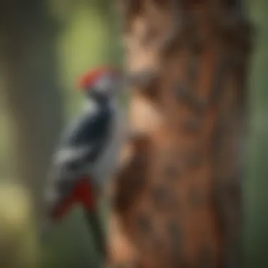 Woodpecker Behavior with Deterrent Paint Illustration showing woodpecker behavior with painted surface